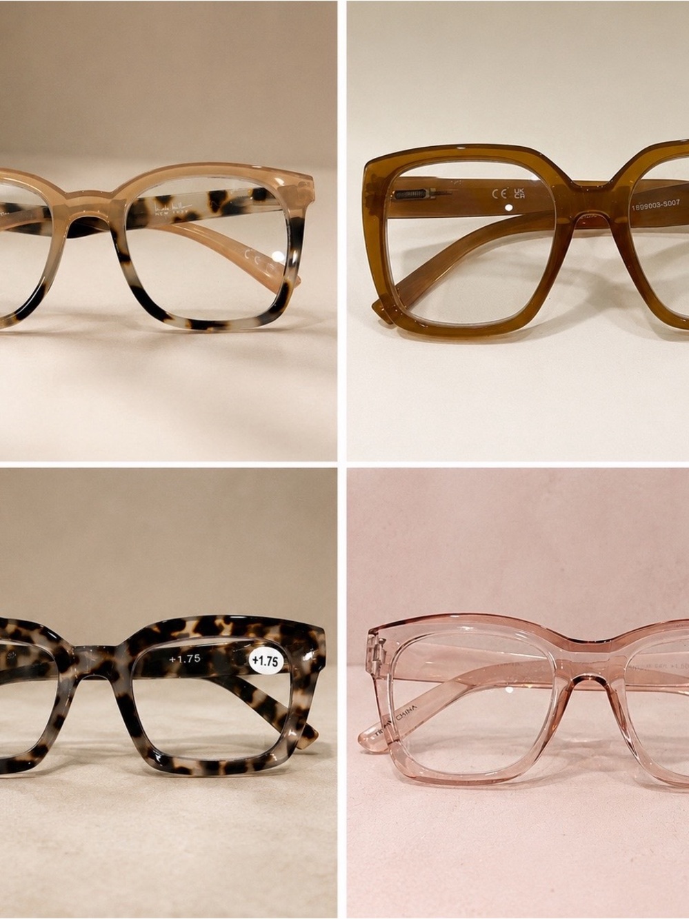Assorted Square Optical Glasses - Neutral, Honey, Tortoise, Blush